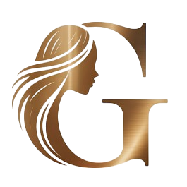 Elegant gold metallic letter G logo featuring a woman's face with flowing hair silhouette – perfect for luxury spa or beauty center branding.